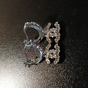 WOMEN'S CHANEL MINI DOUBLE CC'S SILVER CRYSTAL EARRINGS